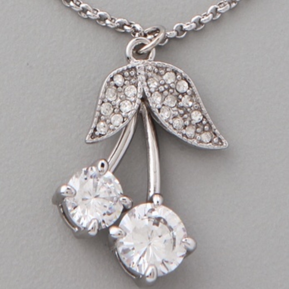 Cherry Silver Sparkly Necklace